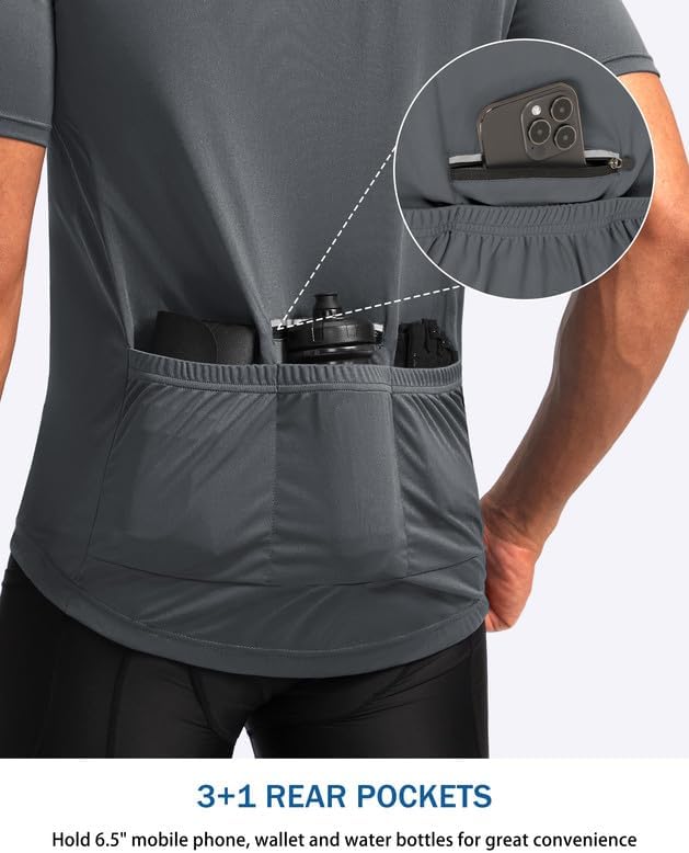 Bikewa Men's Cycling Jersey Moisture Wicking Short Sleeve UPF Half Zip Bike Road Riding Biking Shirts for Men Zipper Pockets