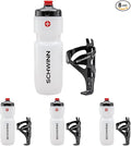 Schwinn Translucent Sport Water Bottle with Holder for Bicycle, 26 oz, BPA-Free, Dual-Stage Nozzle, Ergonomic Design, Cage Easily Mounts to Bike, Bike Water Bottle Holder Combo (Pack of 4)