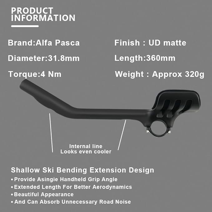Aero bars for Road Bike Alfa Pasca tt Triathlon Handlebar 31.8mm Racing AeroBars Angle 30° TT Bars for Road Bike Rest TT Handlebars Extender 360mm UD Matte Bicycle Accessories