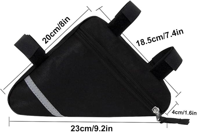 2 Pieces Bike Triangle Bag, Waterproof Bicycle Front Tube Frame Triangle Bag with Double-Sided Reflective Decoration (Black)