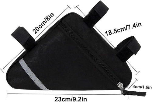 2 Pieces Bike Triangle Bag, Waterproof Bicycle Front Tube Frame Triangle Bag with Double-Sided Reflective Decoration (Black)