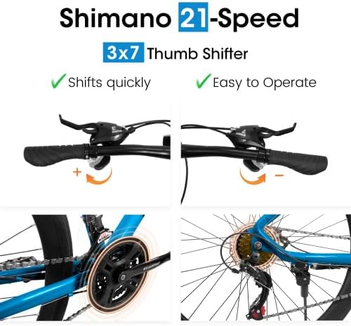 A28250 700C Road Hybrid Bike for Adult, 21-Speed Road Bike Road Bicycle Carbon Steel Frame/Dual-Disc Brakes/Multiple Colors