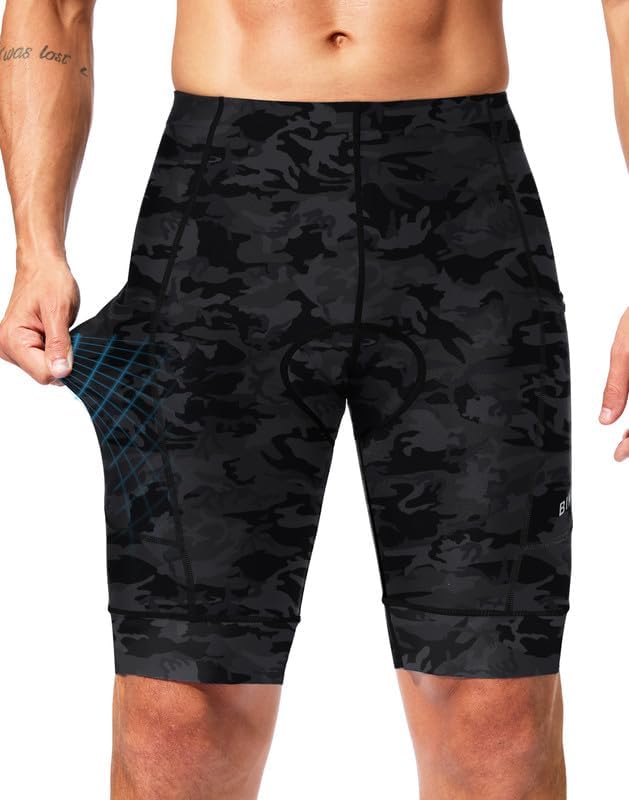 Bikewa Padded Bike Shorts for Men 4D Cycling Road Riding Biking Padding Bicycle Shorts with Phone Pockets