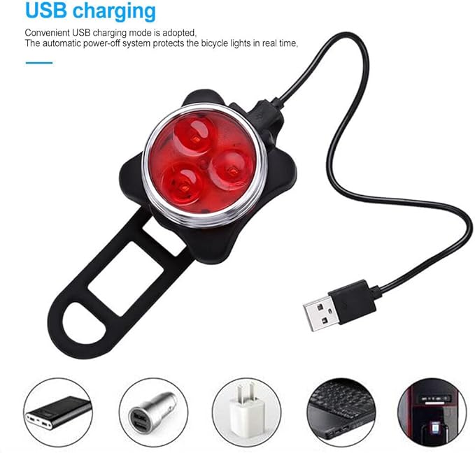 Rechargeable Bike Light Sets,Super Bright Front Headlight and Rear LED Bicycle Lights,650mah Lithium Batteries,4 Light Mode Options (2 Light Sets [Total of 4 Lights])