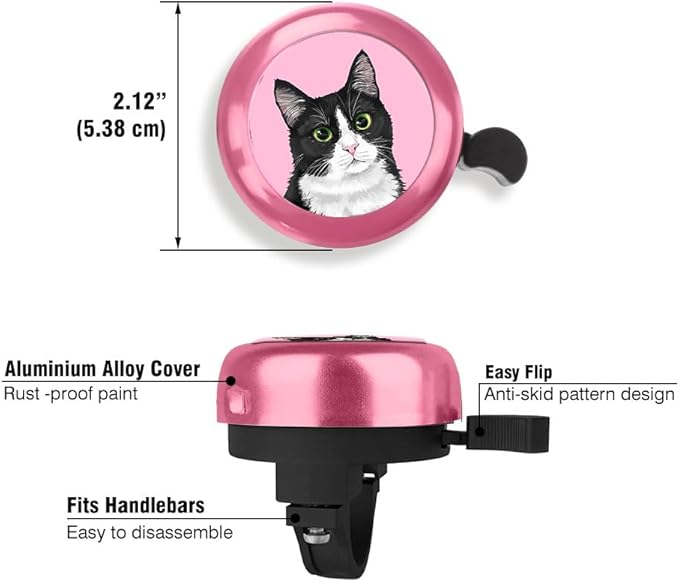 WIRESTER Pink Aluminum Round Bike Bell, Classic Ring Bicycle Bell, Bike Accessories Bell Ring for Adults Kids Girls Boys - Animals