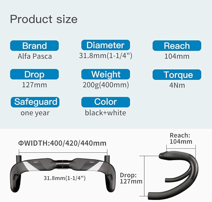Alfa Pasca Aero Handlebars for Road Bike Carbon Racing Bicycle Handlebars Drop Bars Lightweight 31.8 UD Glossy/Matte 400/420/440mm
