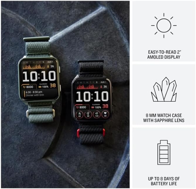 Wearable4U Garmin Venu X1 Thin and Lightweight GPS Smartwatch, AMOLED Display, Black with Slate Titanium Comfort Fit Nylon Band Power Bank Bundle