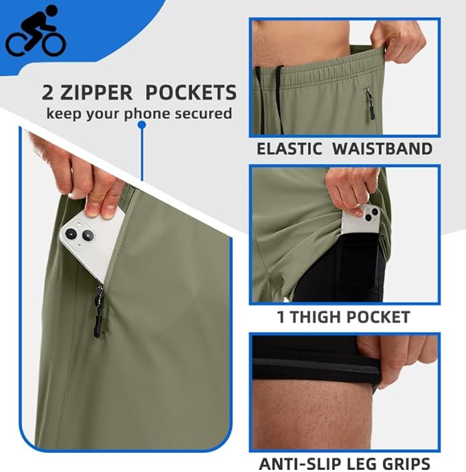 Bikewa Men's Mountain Bike Shorts 3D Padded Loose-fit Riding Biking Cycling Bicycle Biker Shorts for Men Zipper Pockets