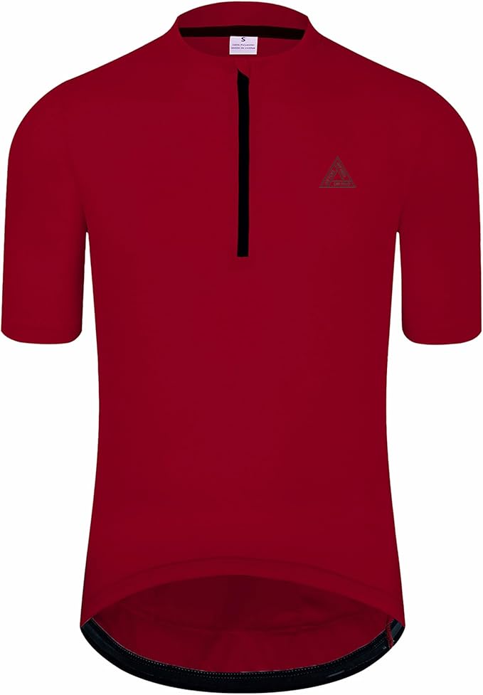 Men's Cycling Jersey Short Sleeves Bike Jersey 1/3 Zipper Solid Color Club Fit, Biking Cycling Shirt Zipper Pocket