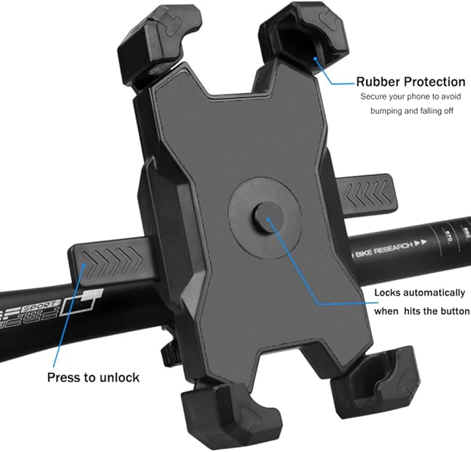 Bike Motorcycle Phone Holder Mount,[1s Lock Up and Release],Bicycle Handlebar Phone Holder, for Electric Scooter, Motorcycle Accessories for iPhone 15 14 13 12 Plus/Pro Max/Mini, 4.7-6.8” Smartphone