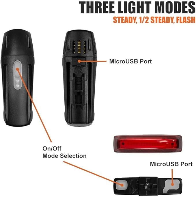 BV Bike Lights, Super Bright with 5 LED Bike Headlight & 3 LED Rear, Bike Lights for Night Riding with Quick-Release, Waterproof Bicycle Light Set, Bike Accessories, Bicycle Accessories, Flashlight