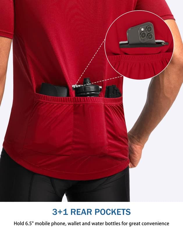 Bikewa Men's Cycling Jersey Moisture Wicking Short Sleeve UPF Half Zip Bike Road Riding Biking Shirts for Men Zipper Pockets