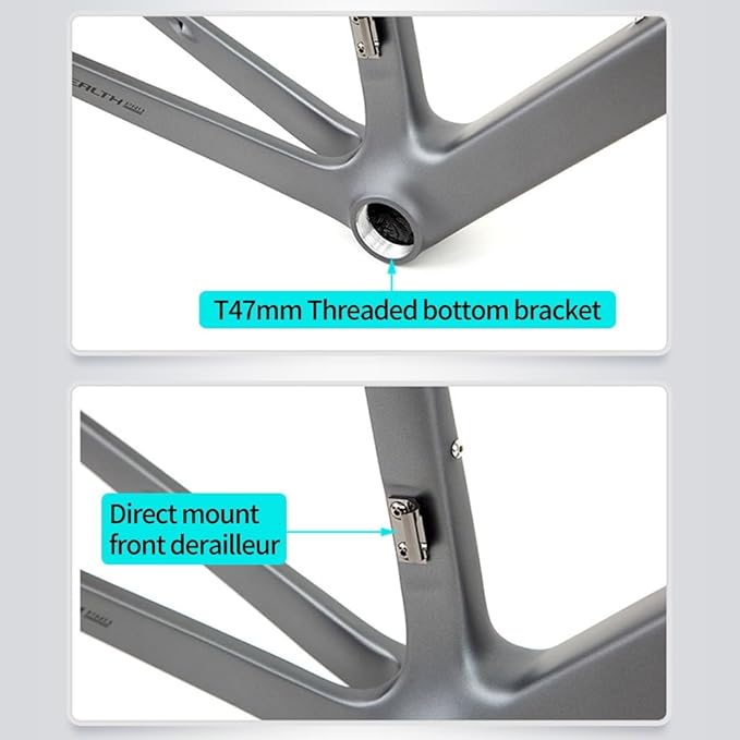 700C Road Bike Frameset 45 48 50 52 54CM Climbing Bike Frame Disc Brake Carbon Fiber Bike Frames Thru Axle F12×100mm R12×142mm(Dark Gray,45CM)
