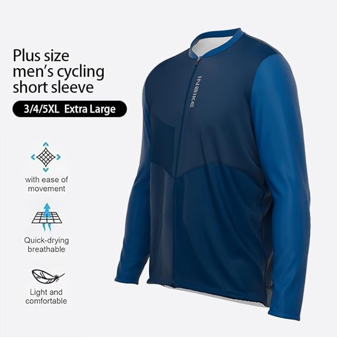 INBIKE Plus Size Cycling Jersey Men 3XL-5XL Bike Shirt for Big and Tall Short Long Sleeve Biking Clothing with Pockets