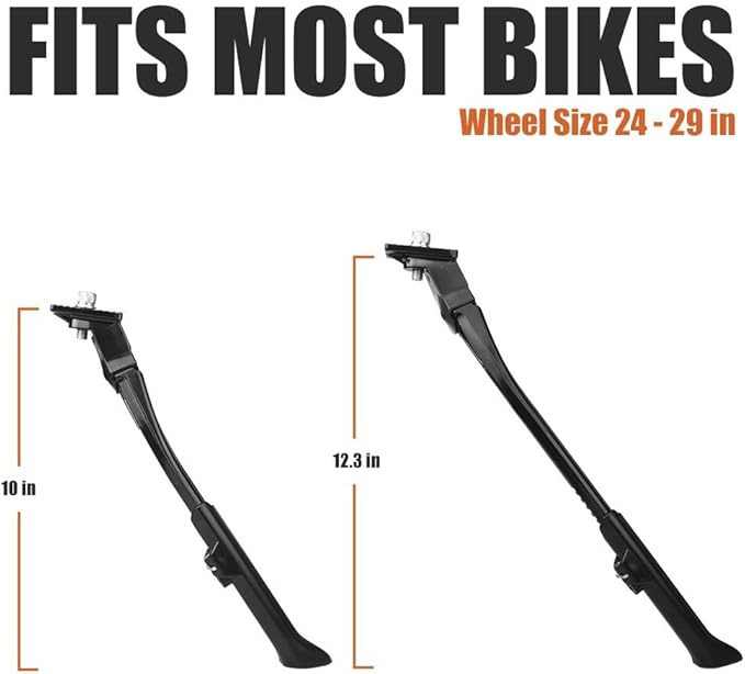 BV Rear Bike Stand for 24”-29” - Adjustable Bikes Kickstand for Adult Bike with Non-Slip Foot & Spring-Loaded Latch for Stable Any-Angle Stance - Bicycle Stand for Mountain, City & Hybrid Bikes