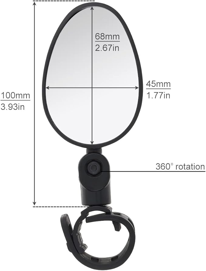 360° Rotatable Bike Mirror (2 Packs) - Shockproof Handlebar Mount, Wide Angle & Flat View Rearview Mirror for Road/Mountain/E-Bikes