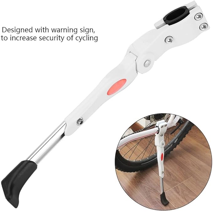 White Adjustable Bike Kickstand Aluminum Alloy NonSlip Stand Accessories for 16" 20" 24" 26" Bikes(White)