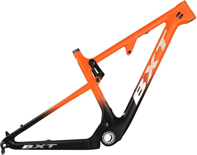 29er Carbon Fibre Mountain Bike Frame 16/17/18.5/20inch Full Suspension Frame 100mm Travel XC Soft Tail Trail Racing Bike Frame 12 * 142mm Thru-Axle/9 * 135mm QR Disc Brake(Orange,29 * 20")