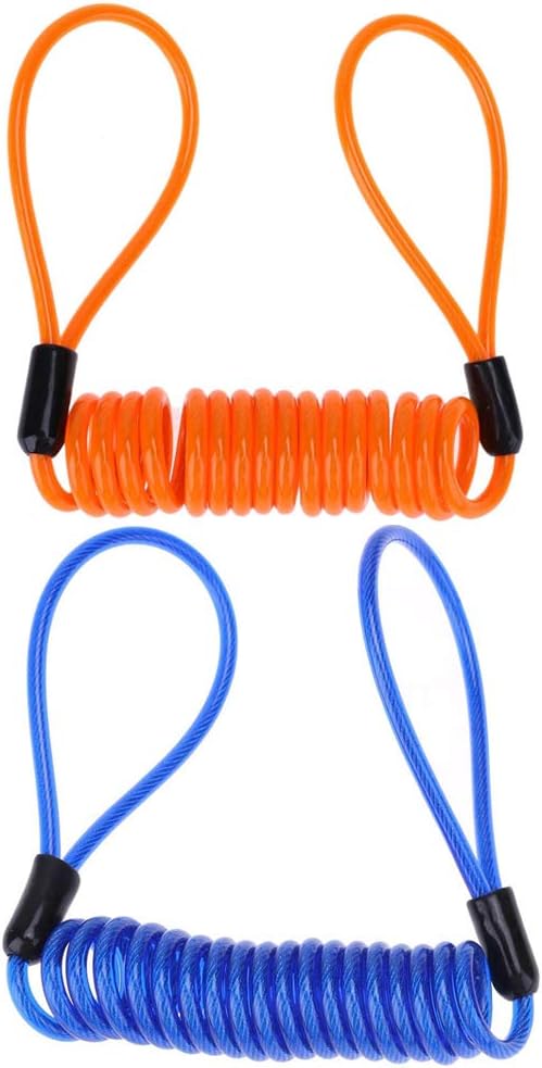 Reminder Cable,YOFUNTLE [2 Pack] Disc Lock Cable,Security Steel Wire Spring Reminder Rope for Scooter Motorcycle Motorbike Vehicle Baggage Helmet Lock,Antitheft Protection on Handlebar(Orange+Blue)