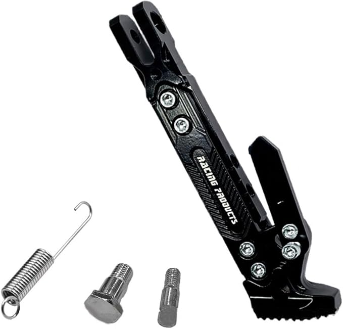 Motorcycle Universal Kickstand Adjustable CNC Aluminum Tripod Holder Kickstand Foot Side Support Stand for Motorcycle Scooter Motorbike Motocross Electric Dit Pit Bike (Black)