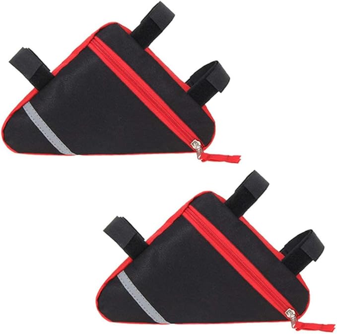 2 Pieces Bike Triangle Bag, Waterproof Bicycle Front Tube Frame Triangle Bag with Double-Sided Reflective Decoration (Red)