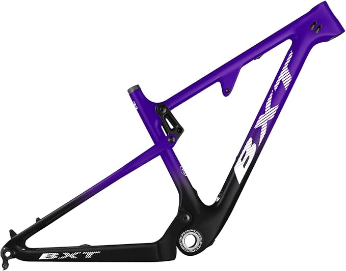 29er Carbon Fibre Mountain Bike Frame 16/17/18.5/20inch Full Suspension Frame 100mm Travel XC Soft Tail Trail Racing Bike Frame 12 * 142mm Thru-Axle/9 * 135mm QR Disc Brake(Violet,29 * 18.5")