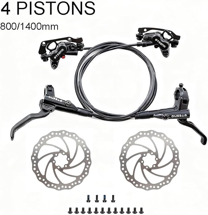 MTB Hydraulic Disc Brakes Set Left Front 800mm Right Rear 1400mm with 160mm Rotors,Aluminum Oil Pressure Calipers Levers for Mountain bike E-Bike Fat Bike Road Bike