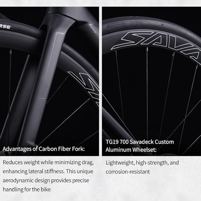 SAVADECK Carbon Road Bike, T800 Carbon Fiber Frame 700C Racing Bicycle with Shimano R4700 20 Speed Groupset and Hydraulic Disc Brake, Ultra-Light Carbon Bike for Adult