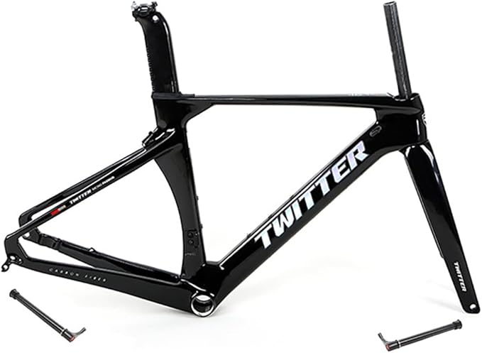 Carbon Road Bike Frameset 46/48/50/52/54/56cm 700c Wind Breaking Racing Frame Internal Routing Disc Brake Frame Set Thru Axle 100mm/142mm(Black,50CM)
