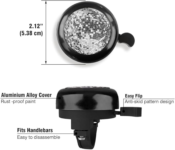 WIRESTER Black Aluminum Round Bike Bell, Classic Ring Bicycle Bell, Bike Accessories Bell Ring for Adults Kids Girls Boys