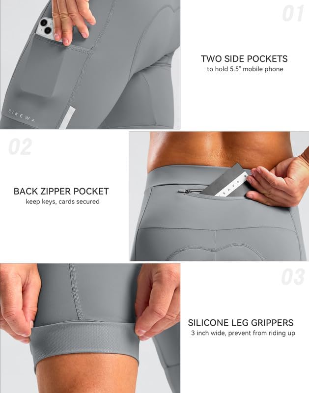 Bikewa Men's Bike Shorts 4D Padded Cycling Shorts for Men Road Riding Biking Bicycle Zipper Pockets