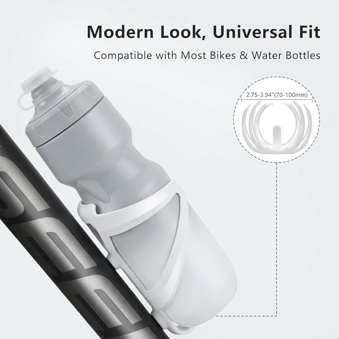 Bike Water Bottle Holder - 1.3 Oz Ultralight & Sturdy Bike Cup Holder, Bicycle Drink Cage, Cycling Bike Water Bottle Cage with Screw Tool, for 2.75-3.94" Bottles (White)