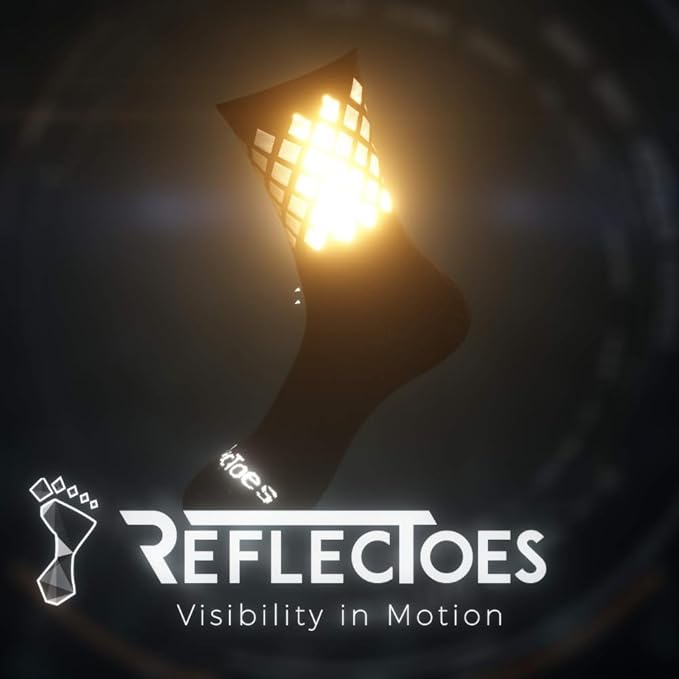 ReflecToes Reflective Socks for cycling and running - 330 Candle Power High Visibility Night Safety Gear - Biomotion Support