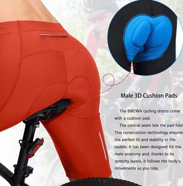 Bikewa Men's Bike Shorts 3D Padded Cycling Road Biking Mountain Riding Biker Bicycle UPF 50+ Cycle Shorts Zipper Pockets