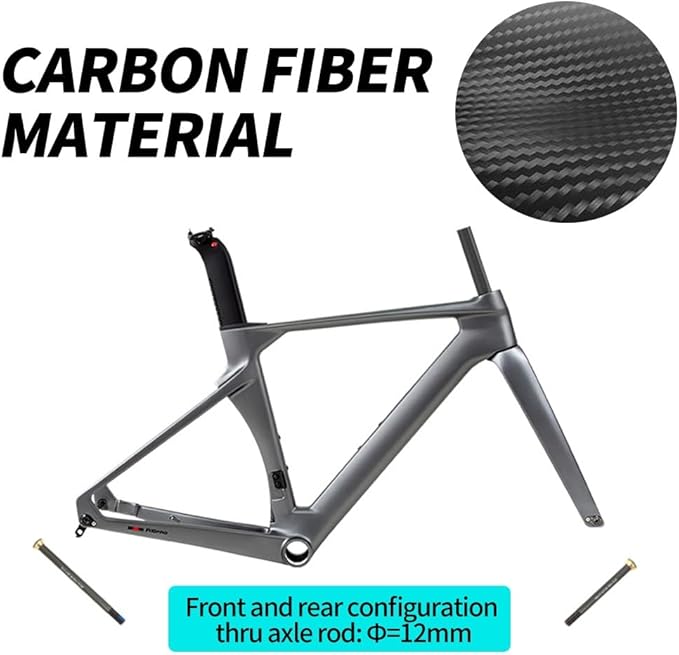 700C Carbon Fiber Bikes Frame 43.5/46/48/50/52/54/56CM Road Bike Frameset Wind Breaker Racing Frame Thru Axle F12×100mm R12×142mm Disc Brake Frames(Dark Gray,50CM)