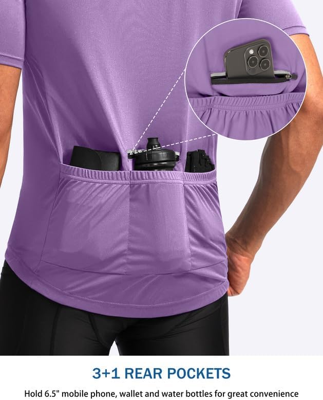 Bikewa Men's Cycling Jersey Moisture Wicking Short Sleeve UPF Half Zip Bike Road Riding Biking Shirts for Men Zipper Pockets