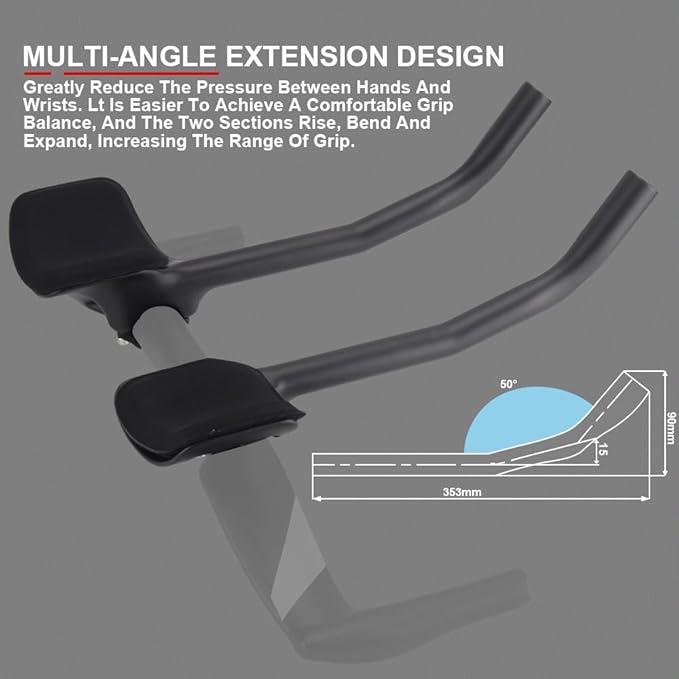 Aerobars for road bike， Racing TT handle clip on armrest, carbon fiber clip on air bar with sponge pad, Alfa Pasca triathlon handlebar 31.8mm angle 50 ° tt road bike rest bar UD matte bike accessories