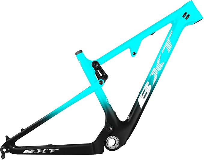 29er Carbon Fibre Mountain Bike Frame 16/17/18.5/20inch Full Suspension Frame 100mm Travel XC Soft Tail Trail Racing Bike Frame 12 * 142mm Thru-Axle/9 * 135mm QR Disc Brake(Cyan,29 * 16")