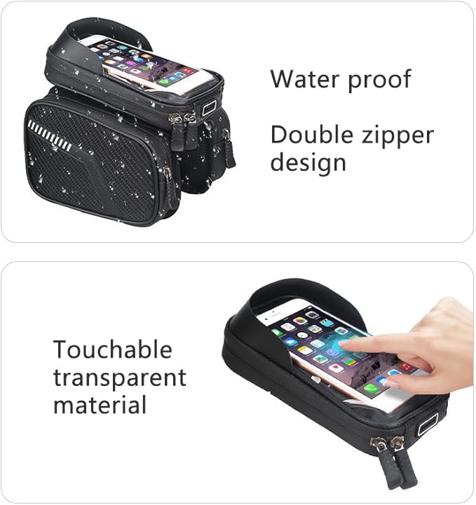 Bike Frame Bag with 2 Side Storage Pockets Bicycle Top Tube Phone Bag with Sensitive Touch Screen,Waterproof