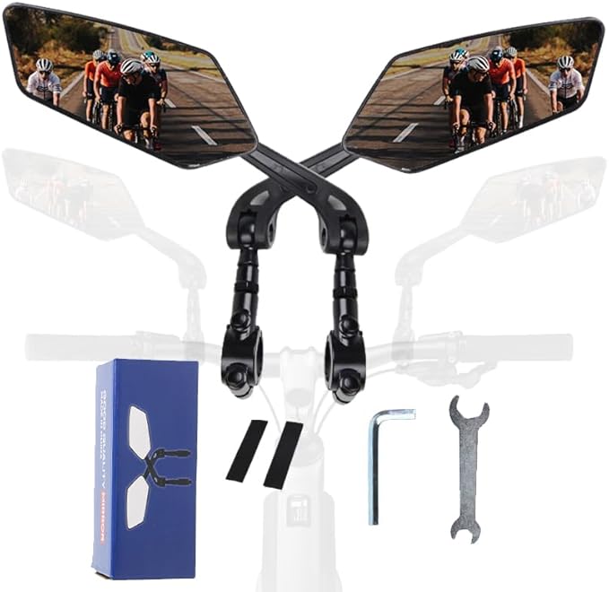 Foldable mirror for mountain bikes, 360-degree rotatable mirror, Bicycle Mirrors for Handlebars with Retractable & 360 ° Adjustable Lens A Couple