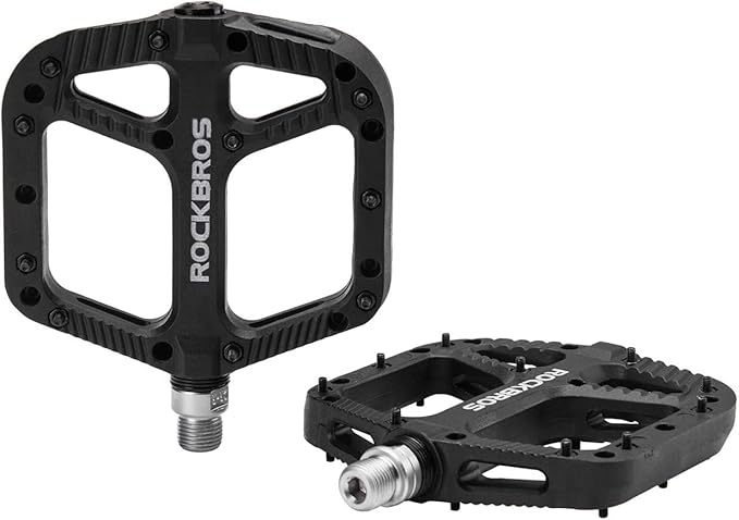 Rock BROS Mountain Bike Pedals Nylon Composite Bearing 9/16" MTB Bicycle Pedals with Wide Flat Platform