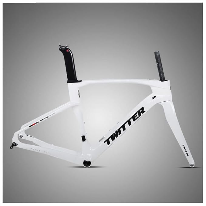 Carbon Fiber Road Bike Frameset Disc Brake Racing Frame 45/48/51/54CM 12x100/12x142mm Thru Axle Bicycle Frame for 700c Wheels(White,48cmc)