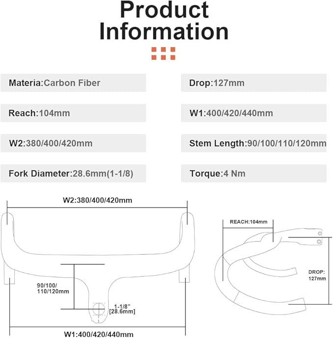 carbon handlebars road bike handlebar for road bike integrated handlebars carbon fibre handle bar with stem 26.8mm 400 * 110mm 3K matte bicycle drop bars