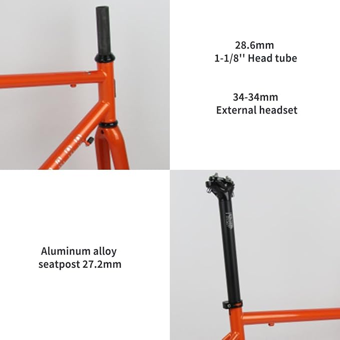 44cm 47cm 50cm 53cm 56cm Bike Frameset 700C Road Bike Frame Chrome-Molybdenum Steel C/Rim Brake Frame with Carbon Fork F100mm R130mm QR BSA BB68mm(Red,47cm)