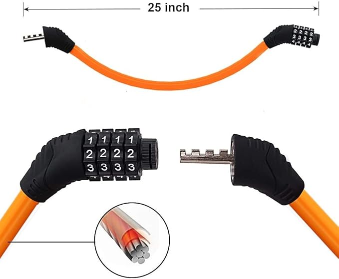 Sanwo Security Bike Lock 4 Digit Resettable Combination Cable Lock for Bicycle, 2 Feet x 1/2 Inch
