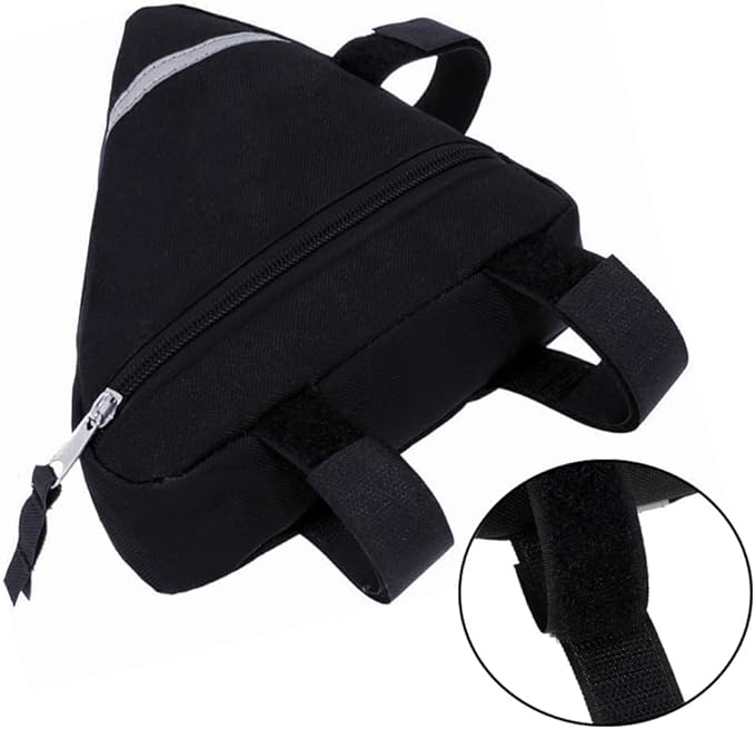 2 Pieces Bike Triangle Bag, Waterproof Bicycle Front Tube Frame Triangle Bag with Double-Sided Reflective Decoration (Black)