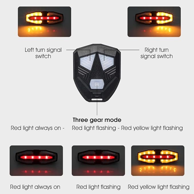 Bike Tail Light with Turn Signals Wireless Remote Control Waterproof Bicycle Rear Light Back USB Rechargeable Ultra Bright Safety Warning Cycling Taillight for Night Riding