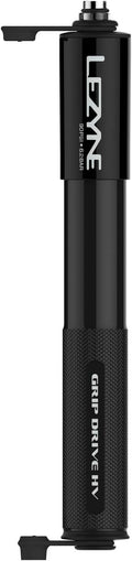 LEZYNE Grip Drive HV High Volume Bike Hand Pump | 90 PSI CNC-Machined Aluminum Mini Bicycle Pump for MTB & Gravel Tires, ABS Flex Hose, Presta & Schrader Compatible, Frame Mount Included