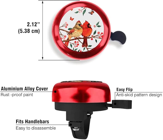 WIRESTER Red Aluminum Round Bike Bell, Classic Ring Bicycle Bell, Bike Accessories Bell Ring for Adults Kids Girls Boys