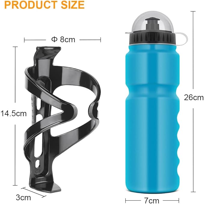Ainiv Bike Water Bottle Cage with BPA-Free 800ml/28oz Bike Bottle, Black Gloss Strong Bike Water Bottle Holder, Bicycle Cup Holder, Cycling Bottle Holder for Road Bike and Mountain Bike, Blue